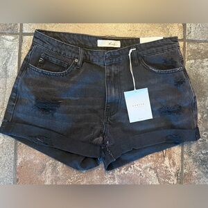KanCan Women's Dark Black Distressed Jean Shorts